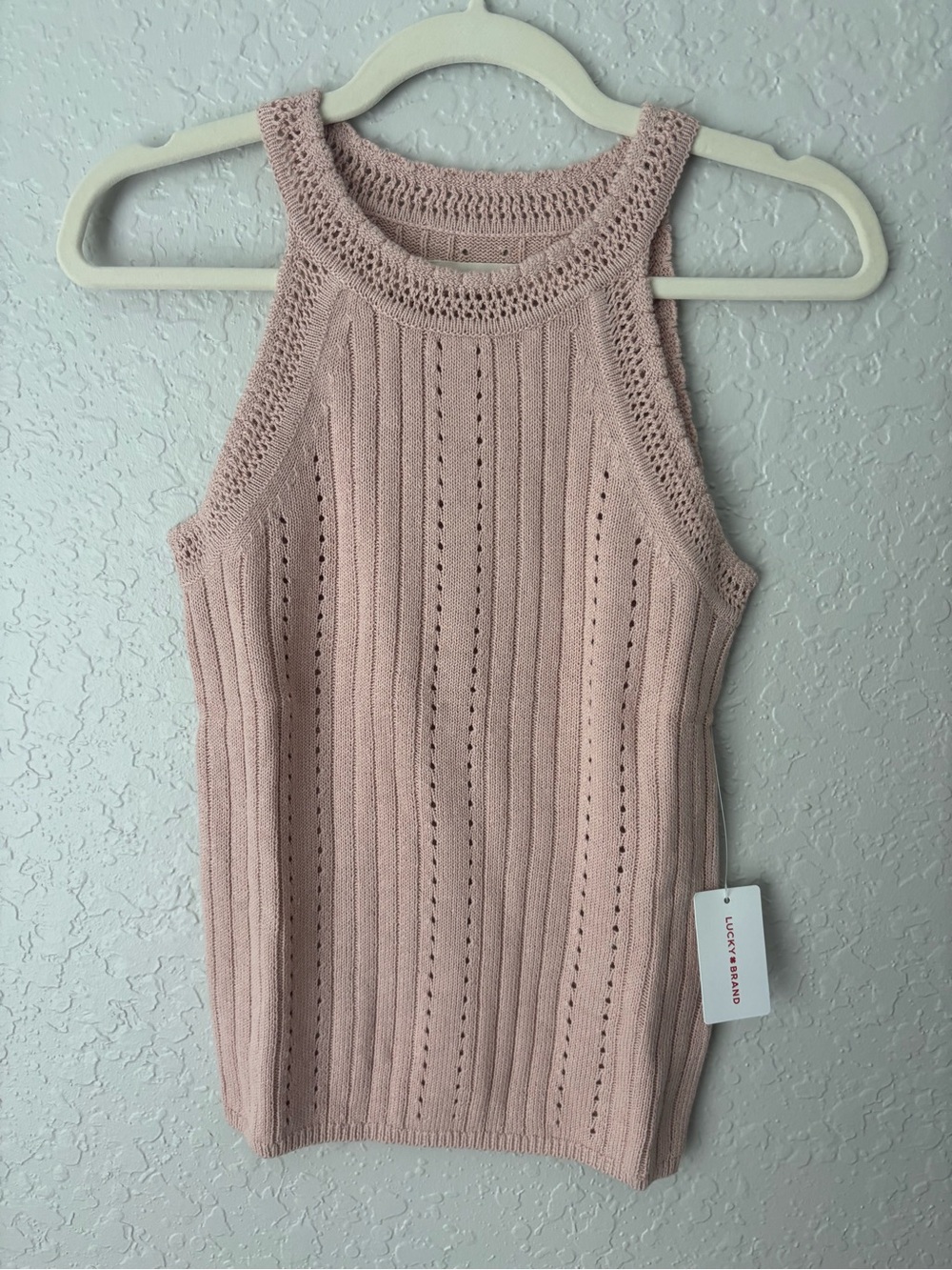 NWT Lucky Brand Blush Pink Open-Knit Tank